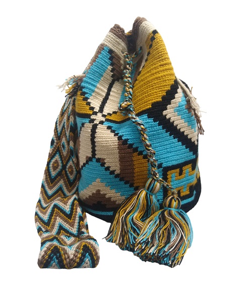 Bolso Mochila Wayuu colores tierra y Azul