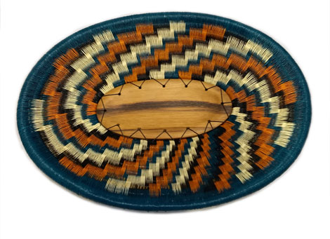 Green and Orange Wood Oval Tray