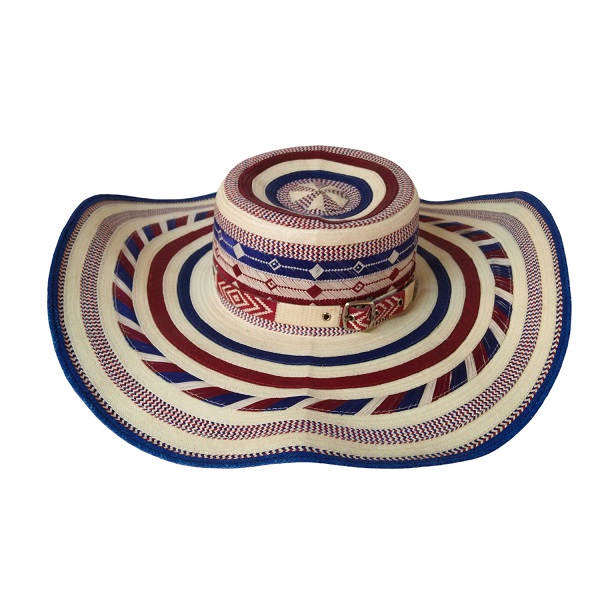 Colombian Vueltiao Sombreros and Hats - Colombian Vueltiao Hat 19 laps blue and red colors